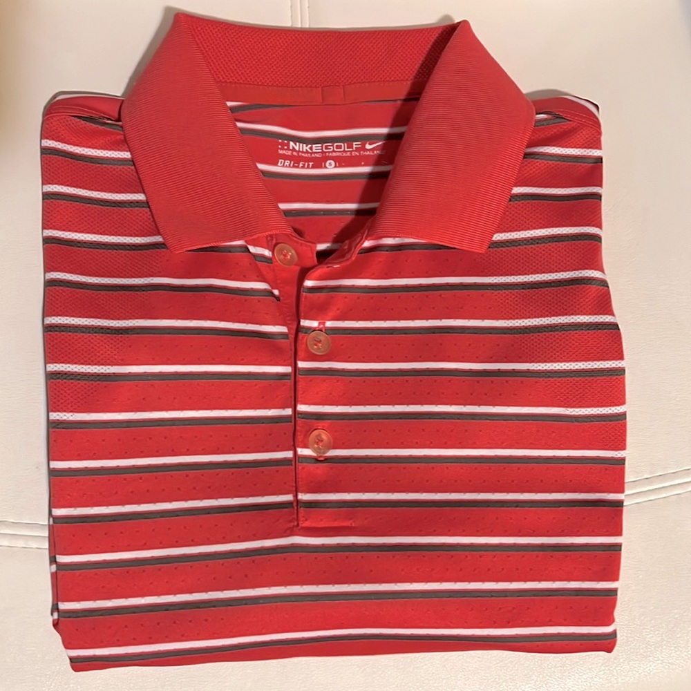 Nike Dri Fit Red/Salmon Short Sleeve Golf Polo Shirt Size Small